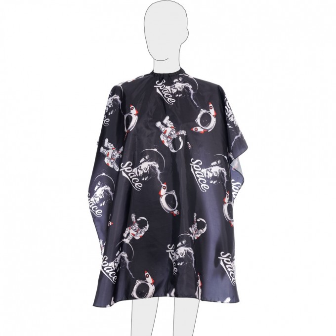 Пеньюар для стрижки DEWAL "Космонавт" детский, полиэстер, черный 95х120см, на крючках AA42B